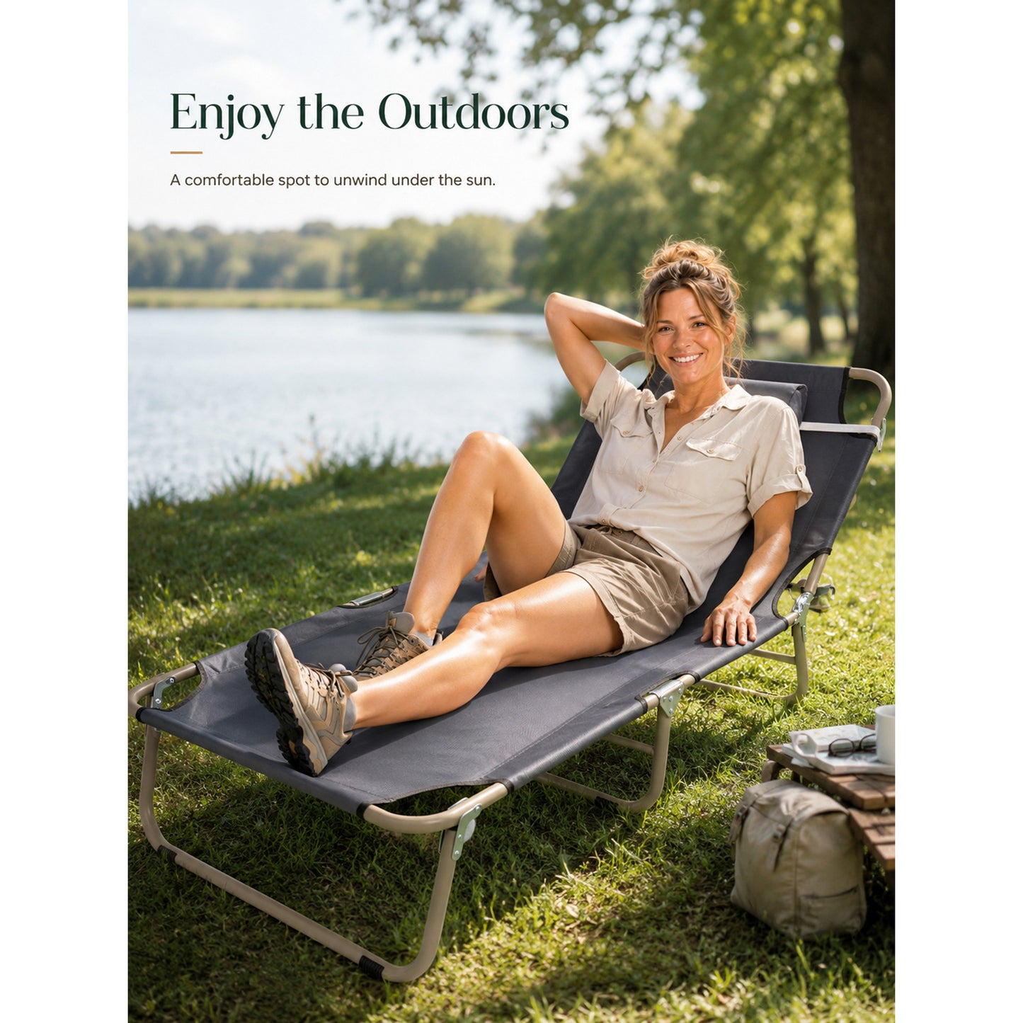 BLACKPONGO TerraField 3-Fold Camping Cot Chair with Pad - outdoor use detail