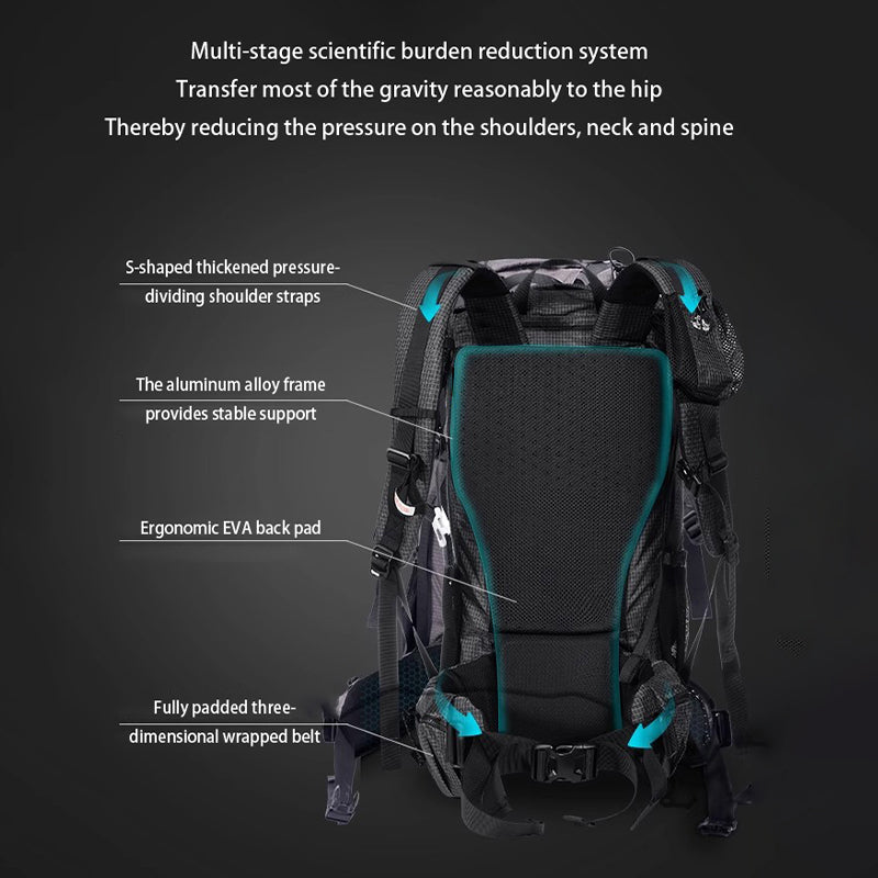 Blackpongo 40L/60L Large Capacity Backpack Camping Hiking Climbing Backpacks Breathable Lightweight Travel Aluminum Frame Mountaineering Backpack With Rain Cover