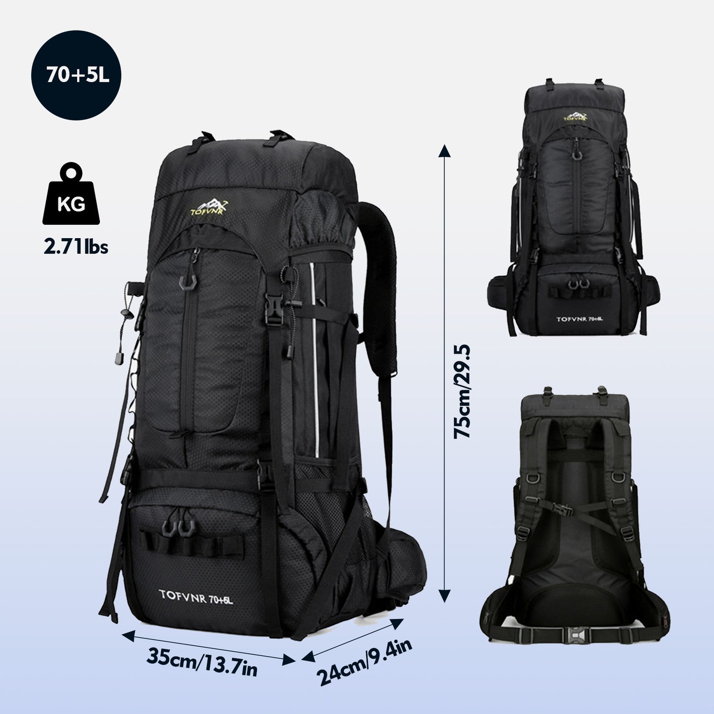 Blackpongo Multi functional large capacity waterproof backpack for hiking and outdoor activities