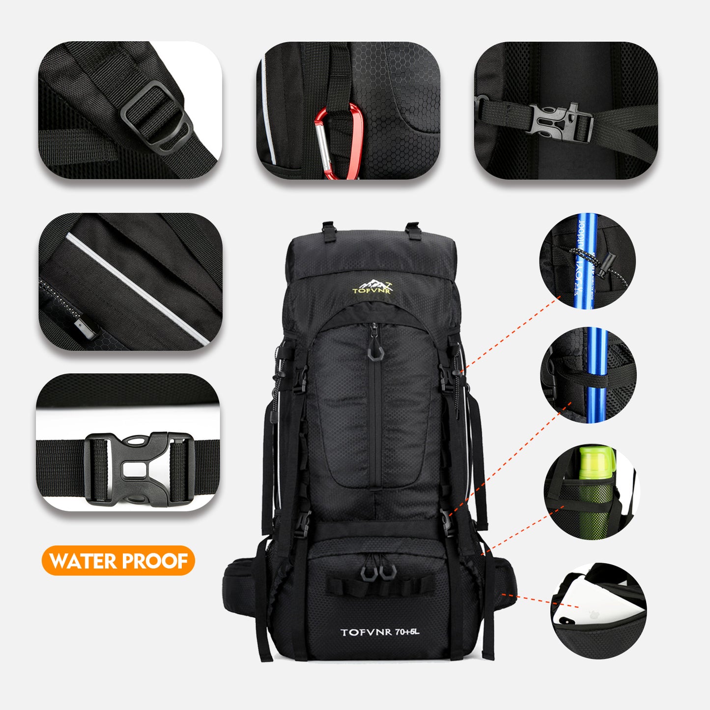 Blackpongo Multi functional large capacity waterproof backpack for hiking and outdoor activities