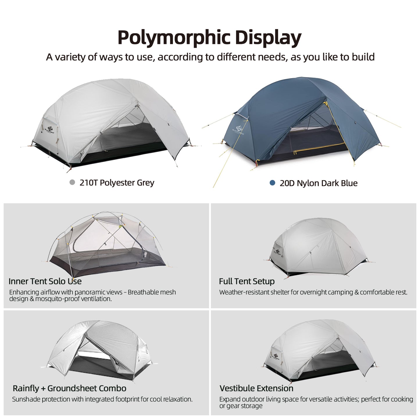 Blackpongo Neptune 2 Person Camping Tent 20D nylon 210T polyester Double Layer Breathable Waterproof windproof professional ultralight Tent with ground mat
