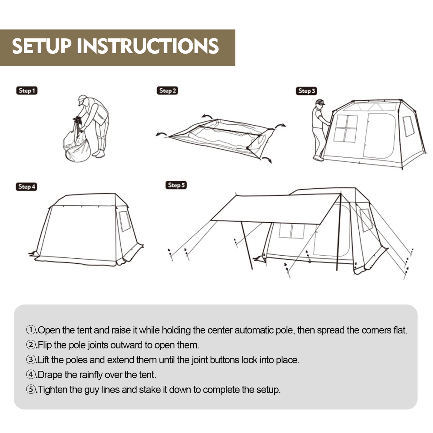 Construction steps for Blackpongo Village 6.0 square meter Quick Open Tent