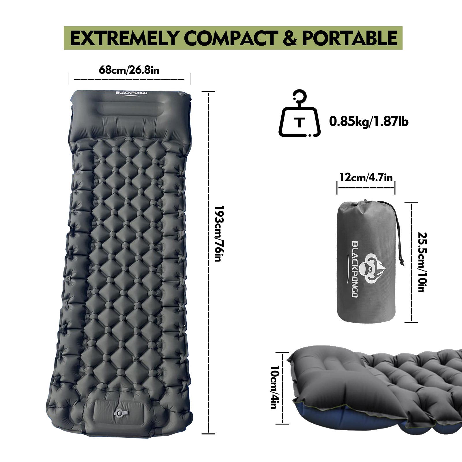 Blackpongo Nylon TPU inflatable cushion ultra-light portable durable waterproof tear-resistant spliced sleeping pads