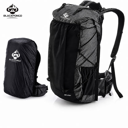 BLACKPONGO AlpineX 40L hiking backpack in black with built-in rain cover