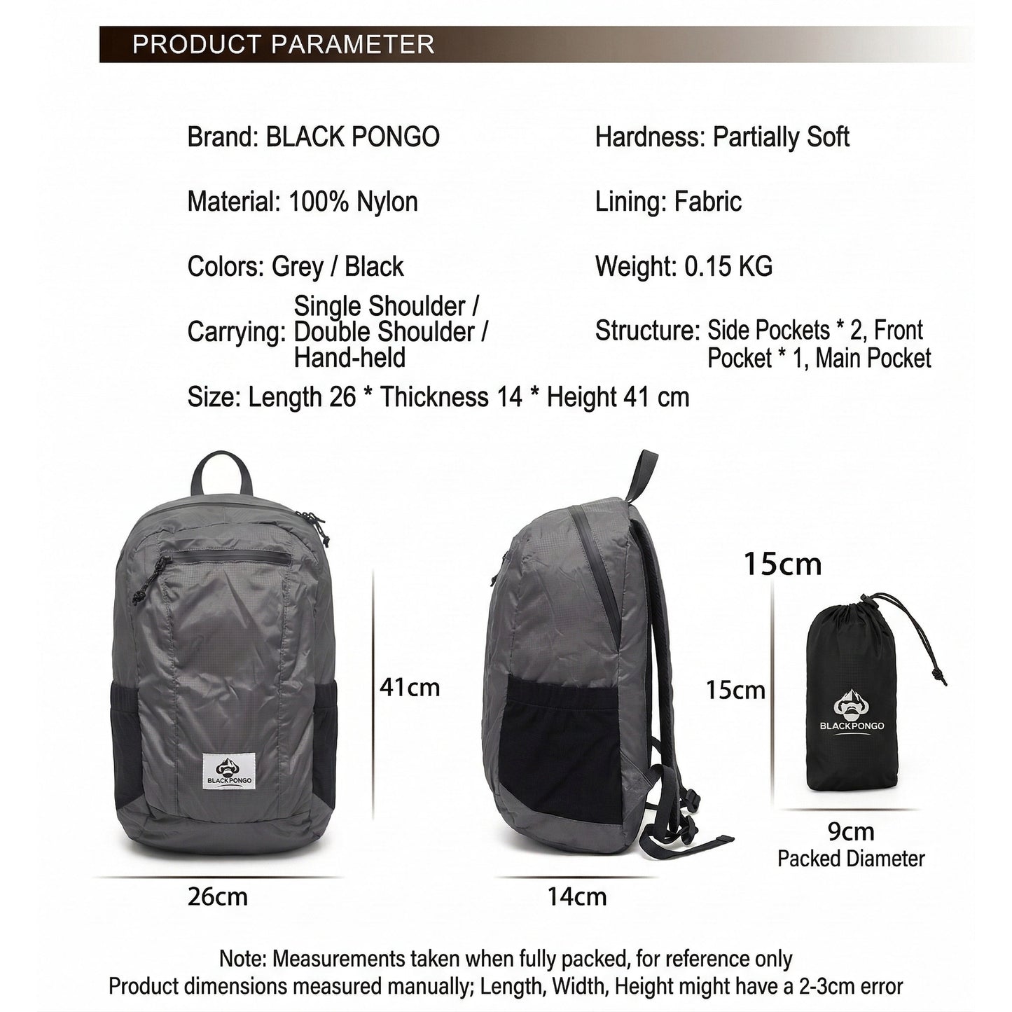 BLACKPONGO RillCore A54 15L Packable Backpack - main product view
