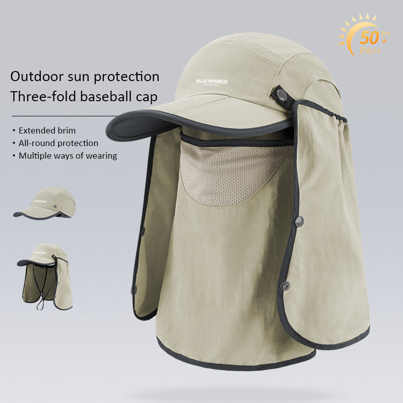 Blackpongo Sun protection multifunctional sun hat foldable breathable outdoor leisure hiking mountaineering duckbill cap with mask 56-60cm
