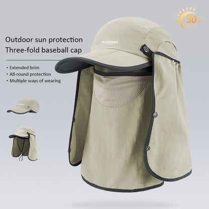 Blackpongo Sun protection multifunctional sun hat foldable breathable outdoor leisure hiking mountaineering duckbill cap with mask 56-60cm