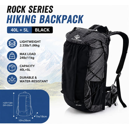 BLACKPONGO AlpineX 40L plus 5L hiking backpack specifications