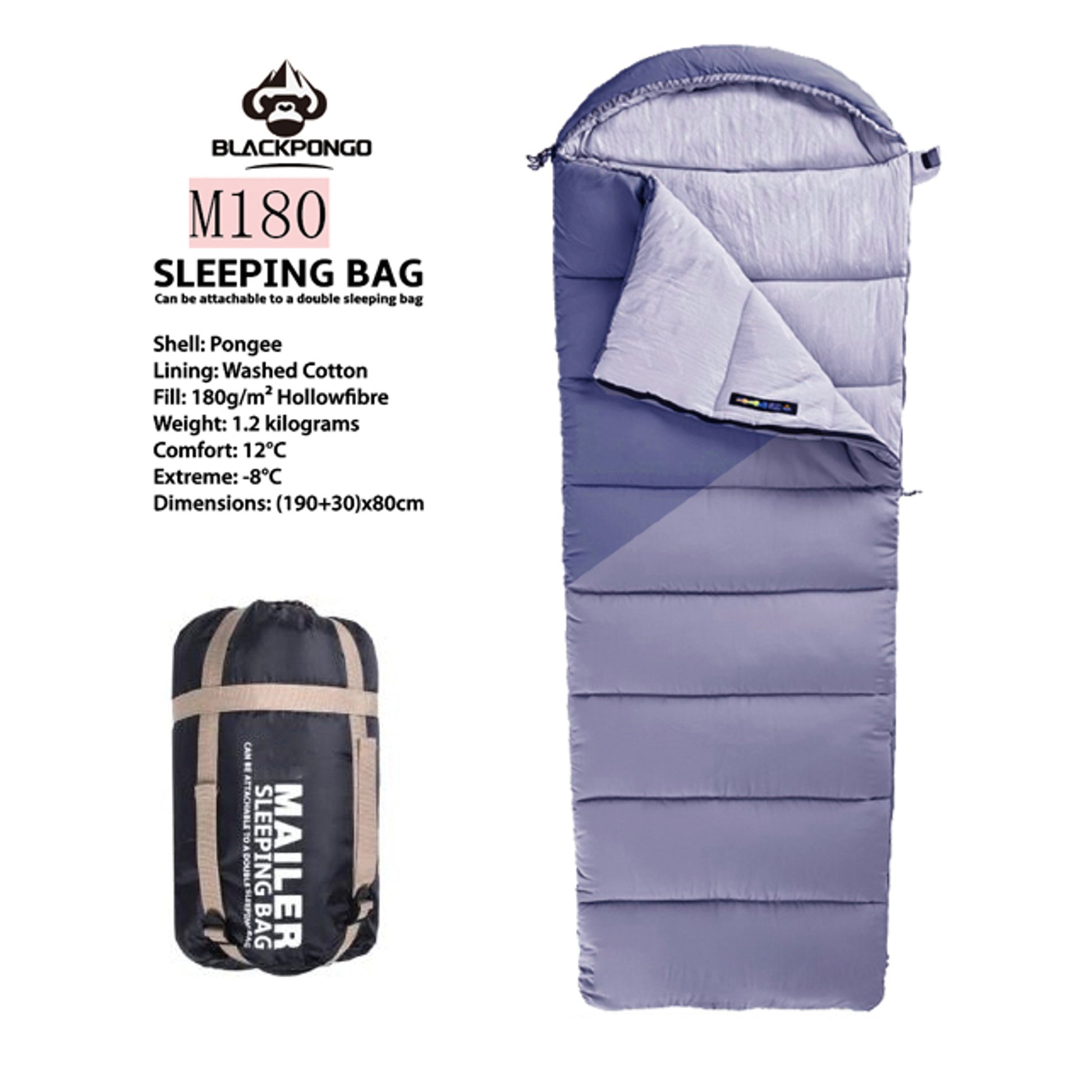 BLACKPONGO CloudLull Washable Cotton Sleeping Bag - variant and angle view