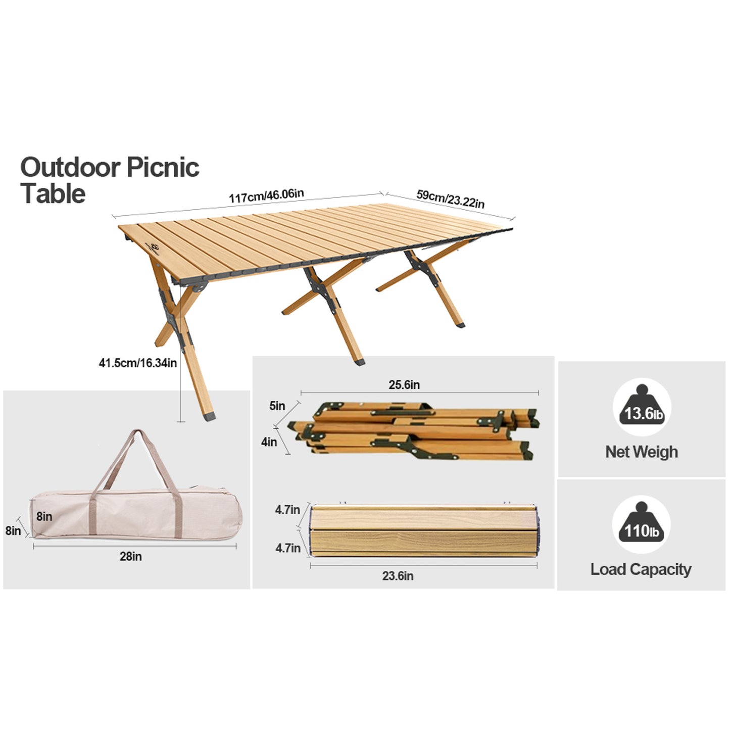 BLACKPONGO Mesa 120cm Carbon Steel Roll-Top Camping Table - variant and angle view