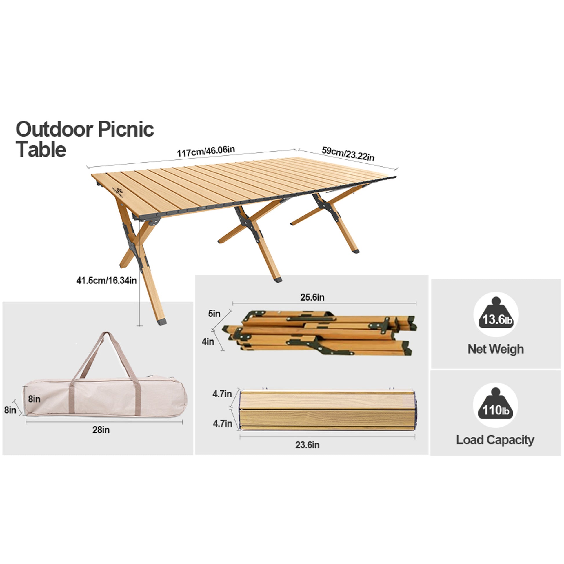 BLACKPONGO Mesa 120cm Carbon Steel Roll-Top Camping Table - variant and angle view