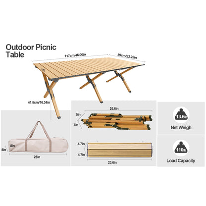 BLACKPONGO Mesa 120cm Carbon Steel Roll-Top Camping Table - variant and angle view