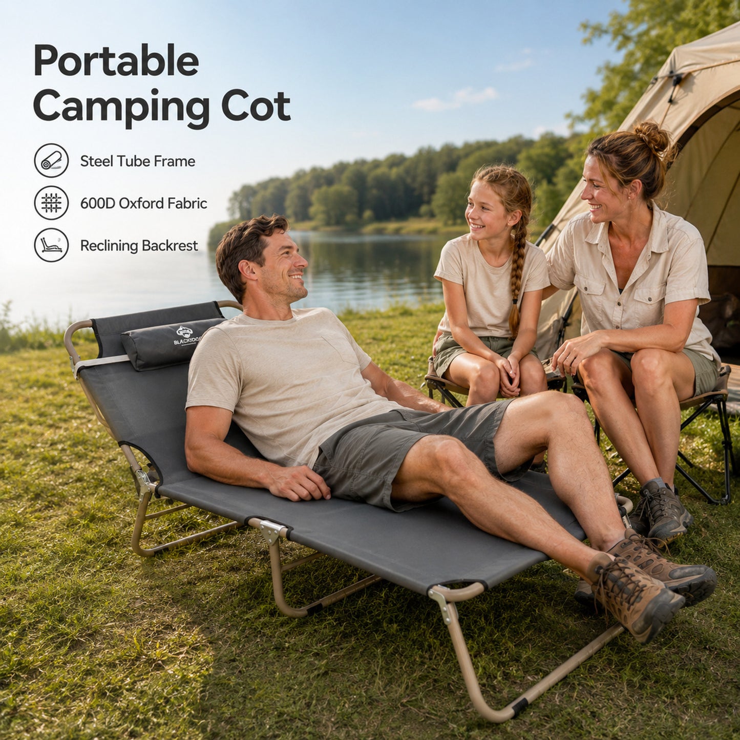BLACKPONGO TerraField 3-Fold Camping Cot Chair with Pad - variant and angle view