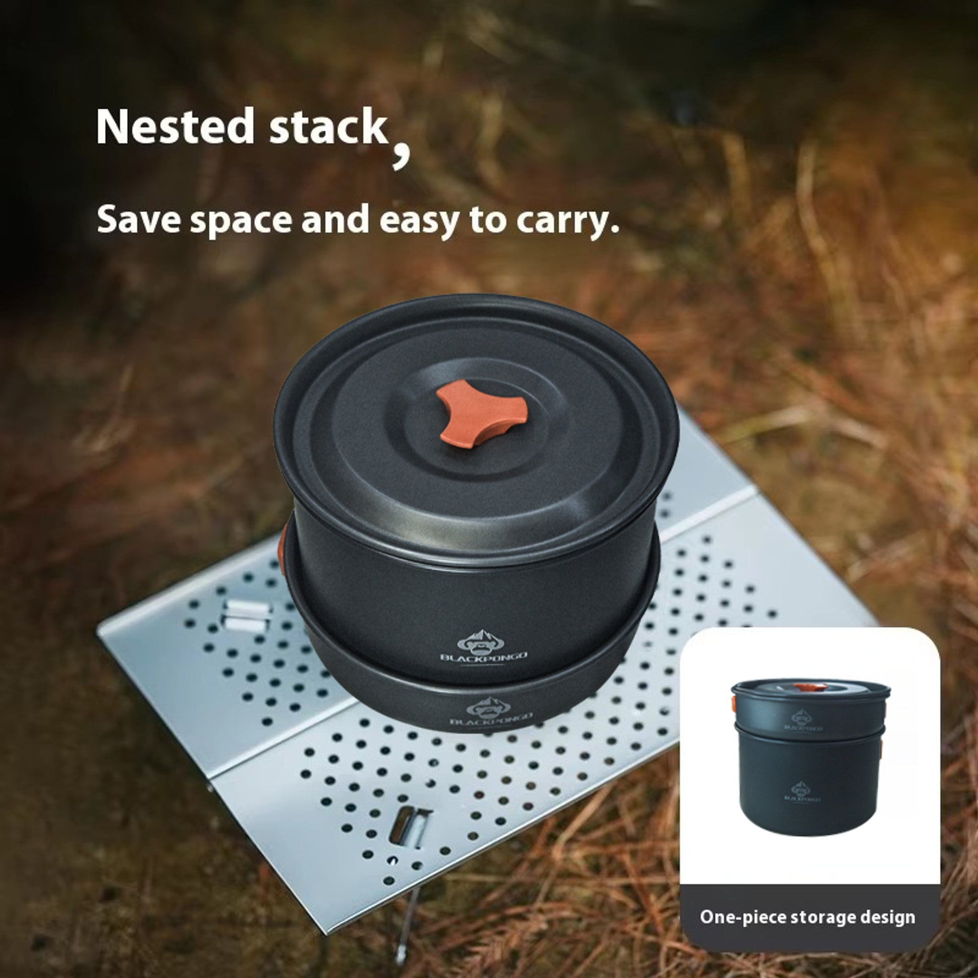 BLACKPONGO WispCook 4-Piece Camping Cookware Set with 1.1L Kettle - variant and angle view