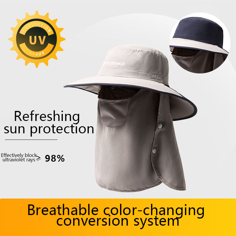 Blackpongo Sun protection breathable multifunctional sun hat detachable breathable outdoor leisure hiking fisherman hat with mask 59-61cm