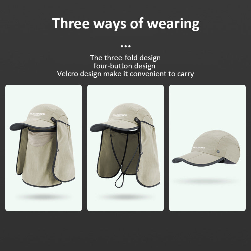 Blackpongo Sun protection multifunctional sun hat foldable breathable outdoor leisure hiking mountaineering duckbill cap with mask 56-60cm