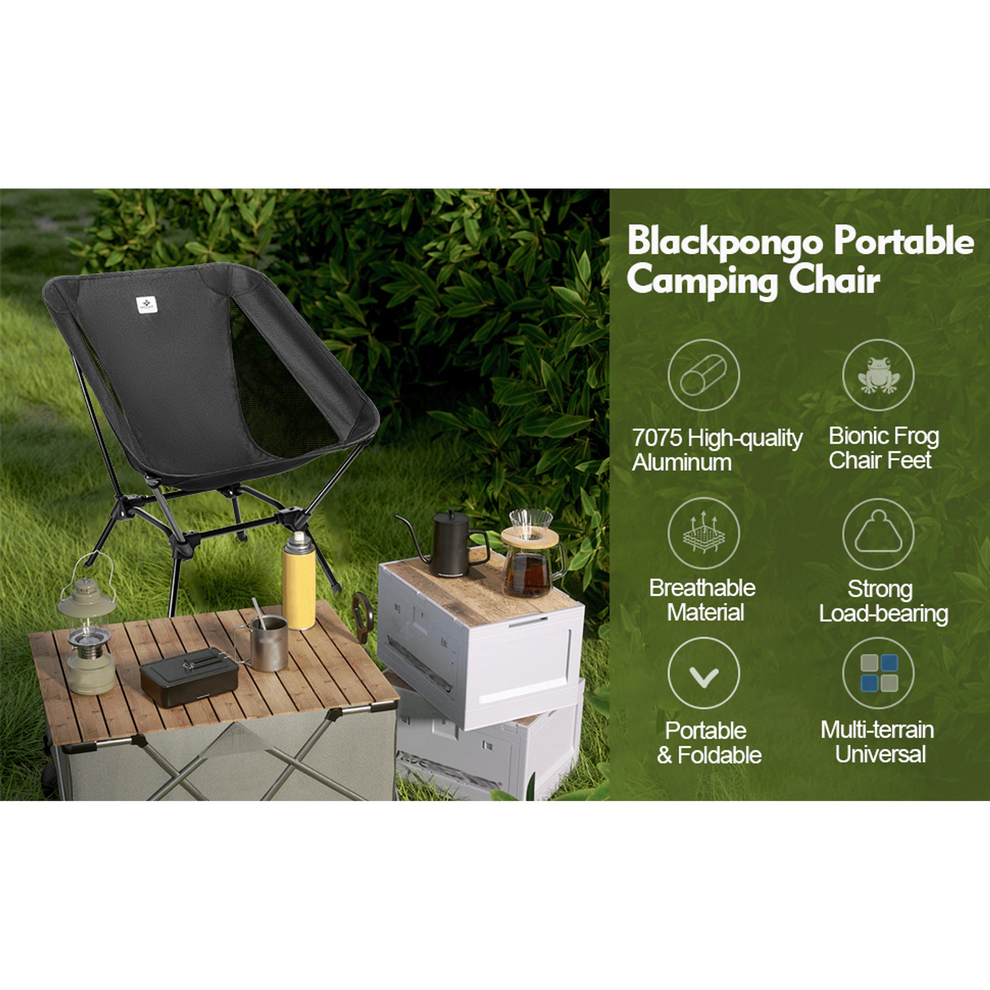 BLACKPONGO Lune Ultralight Moon Camping Chair - variant and angle view