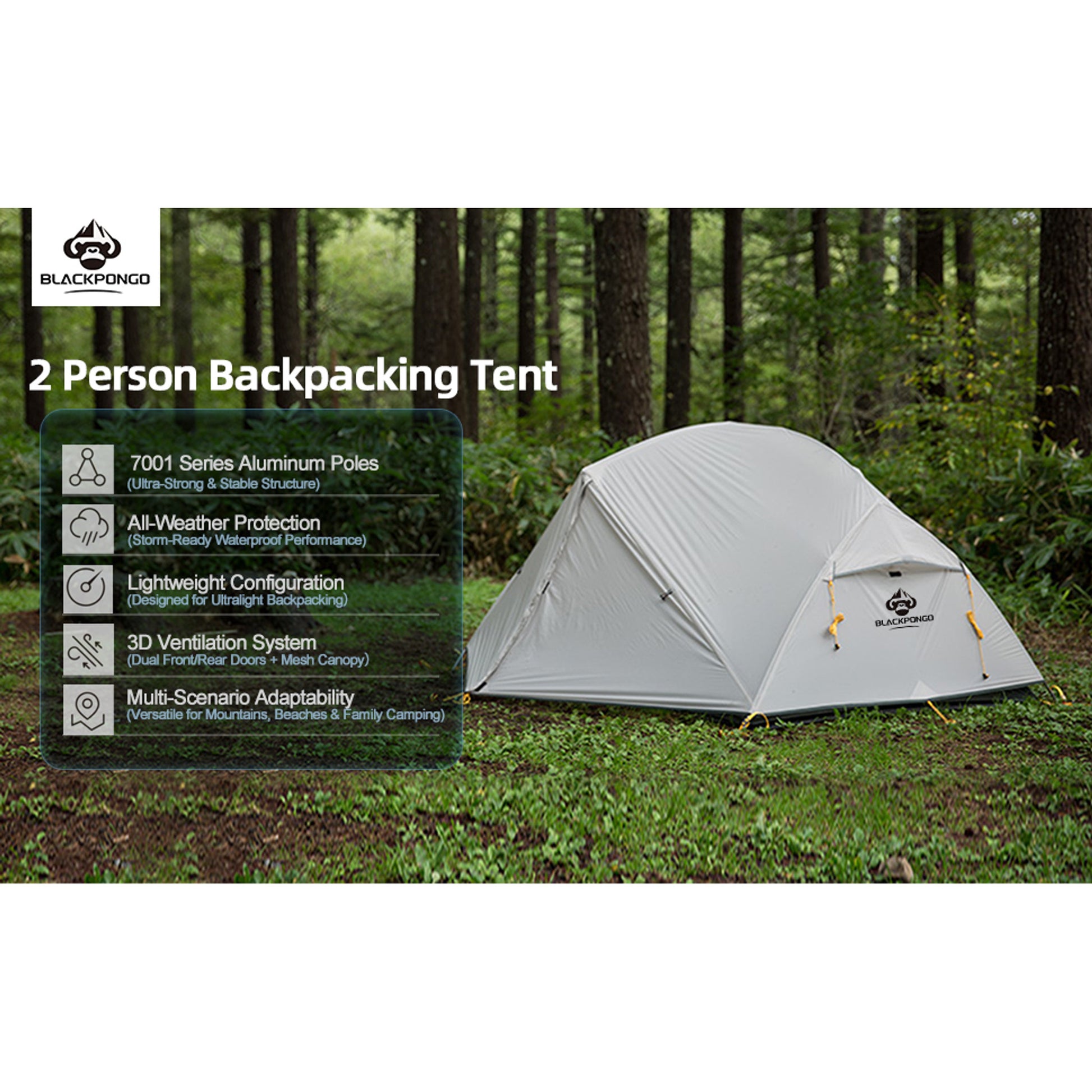 BLACKPONGO Neptune 2-Person Ultralight Double-Layer Tent - variant and angle view