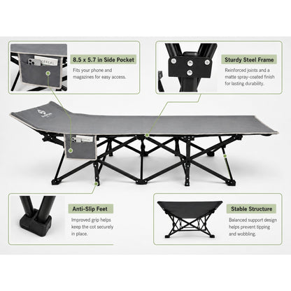 BLACKPONGO Terravoy 10-Leg Folding Camping Cot with Pad - variant and angle view