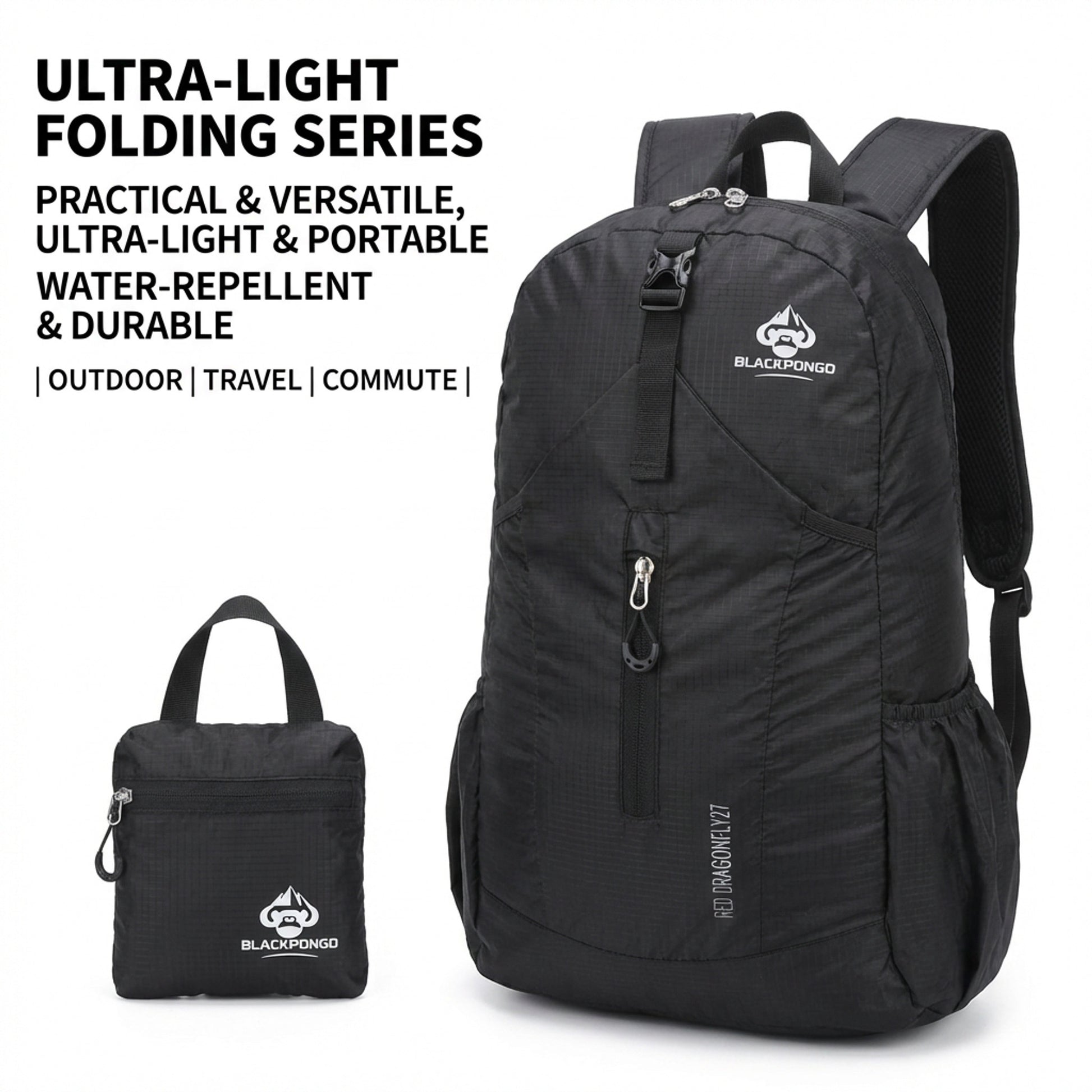 BLACKPONGO VaneCore Dragonfly 27L Packable Backpack - variant and angle view