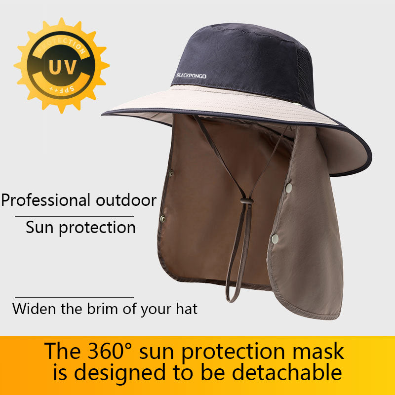 Blackpongo Sun protection breathable multifunctional sun hat detachable breathable outdoor leisure hiking fisherman hat with mask 59-61cm
