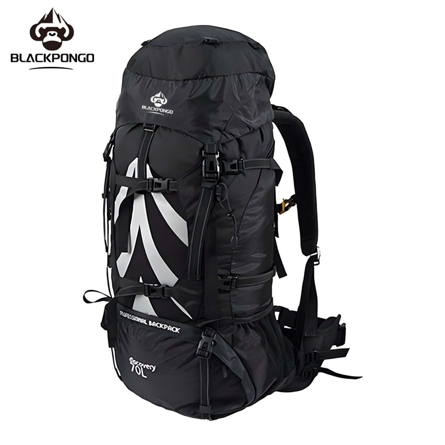 BLACKPONGO SummitPro 70L Mountaineering Backpack with Rain Cover - variant and angle view