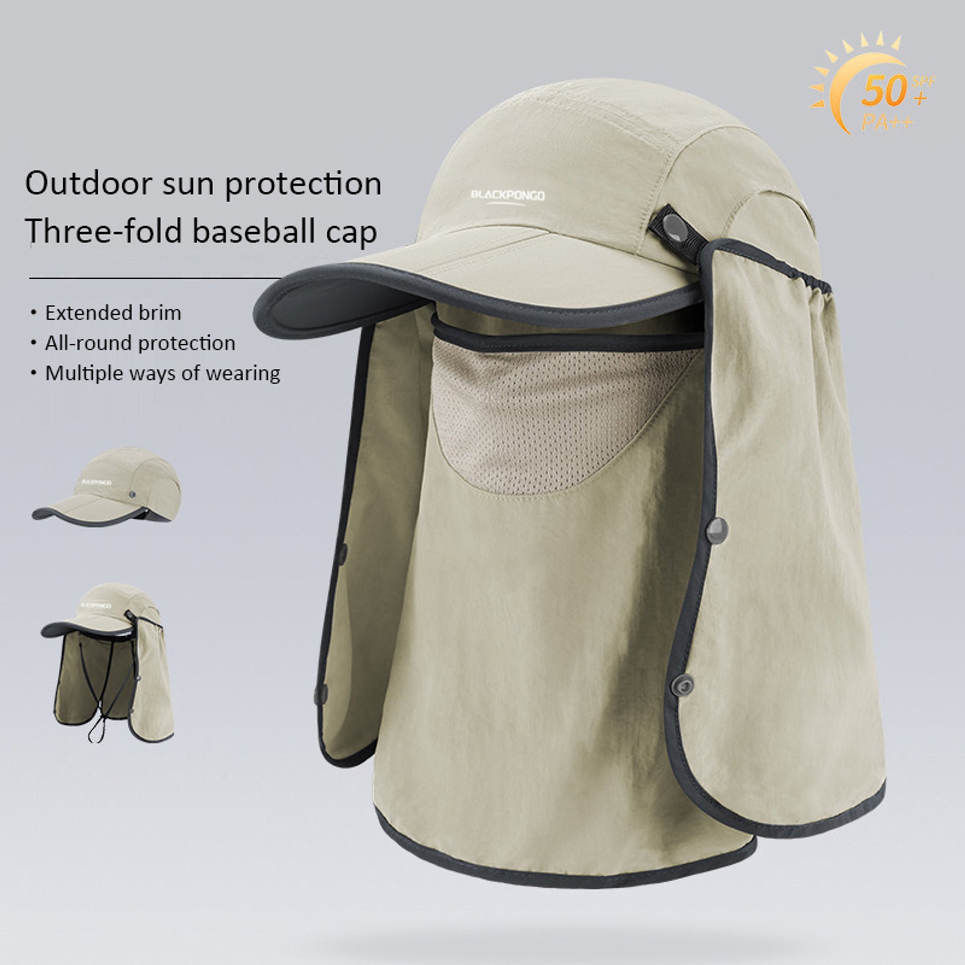 BLACKPONGO SunVeil UPF50+ Cap with Detachable Face Cover - variant and angle view