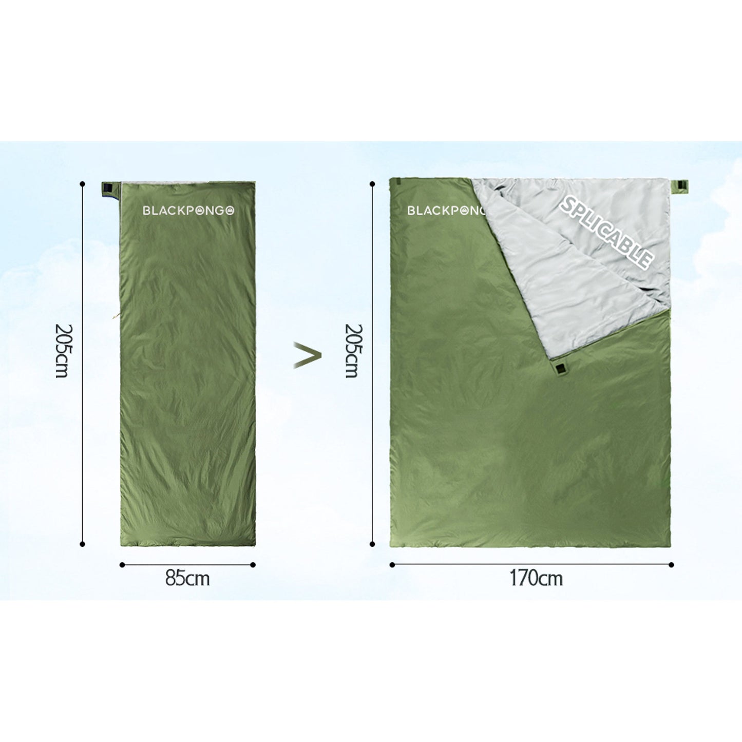 BLACKPONGO ZipNest LW200 Ultralight Envelope Sleeping Bag - variant and angle view