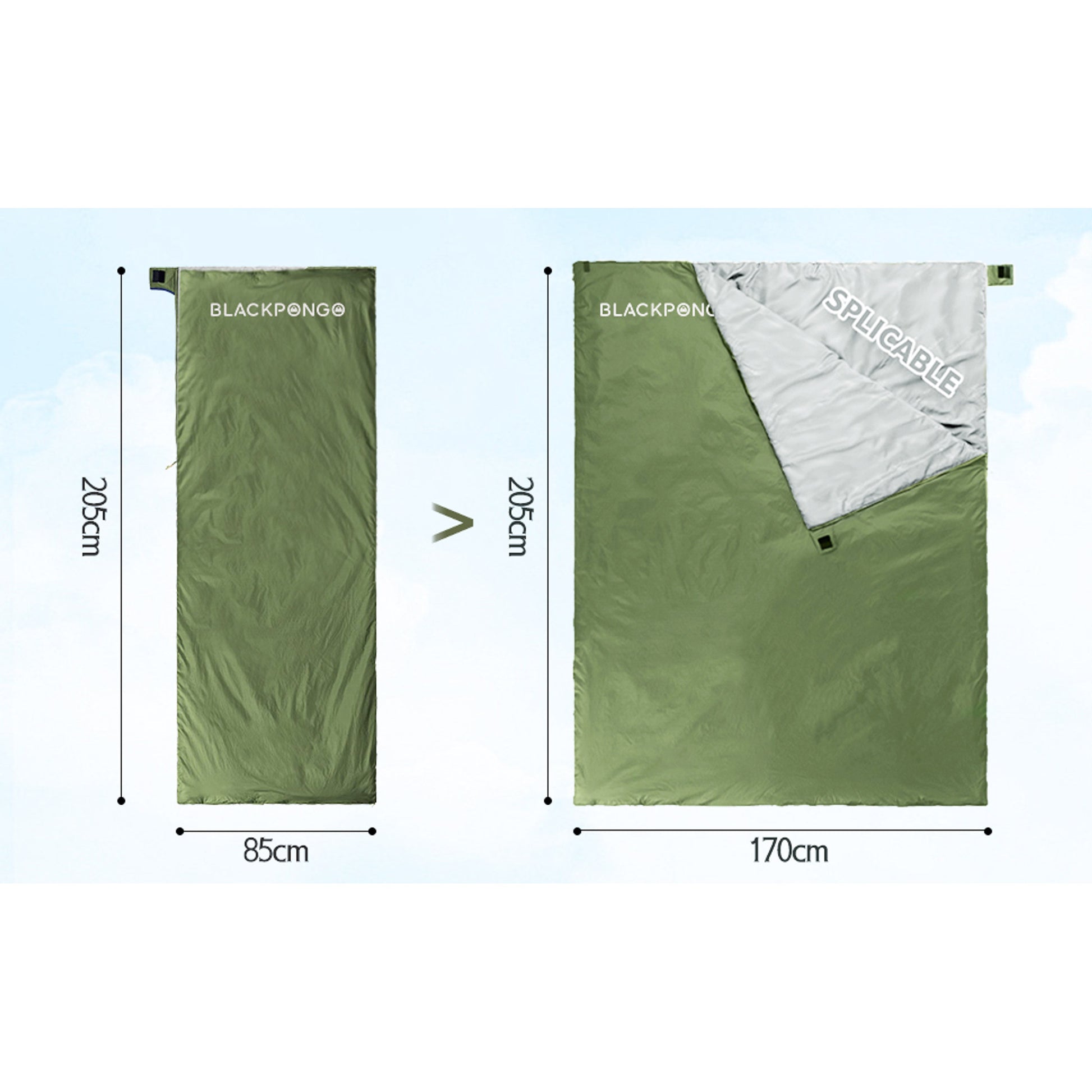 BLACKPONGO ZipNest LW200 Ultralight Envelope Sleeping Bag - variant and angle view