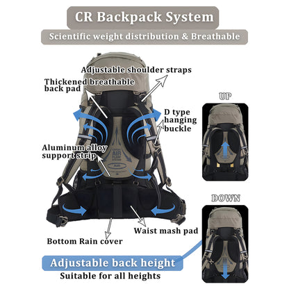 BLACKPONGO SummitPro 70L Mountaineering Backpack with Rain Cover - feature detail