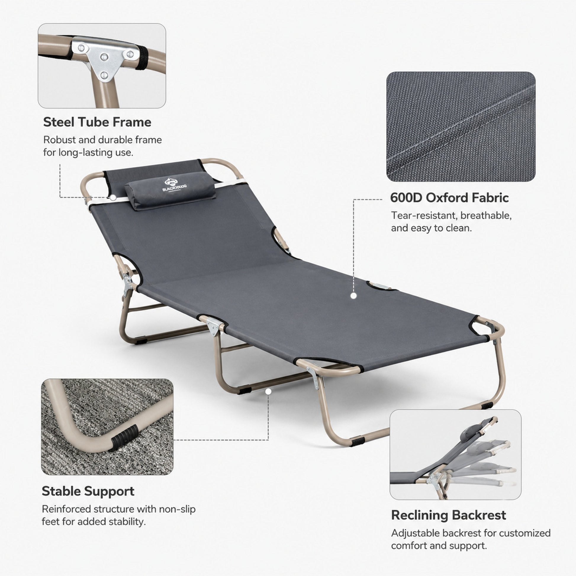 BLACKPONGO TerraField 3-Fold Camping Cot Chair with Pad - feature detail