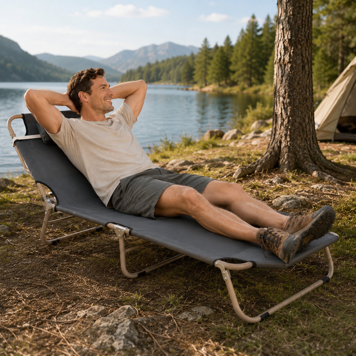 BLACKPONGO TerraField 3-Fold Camping Cot Chair with Pad - feature detail