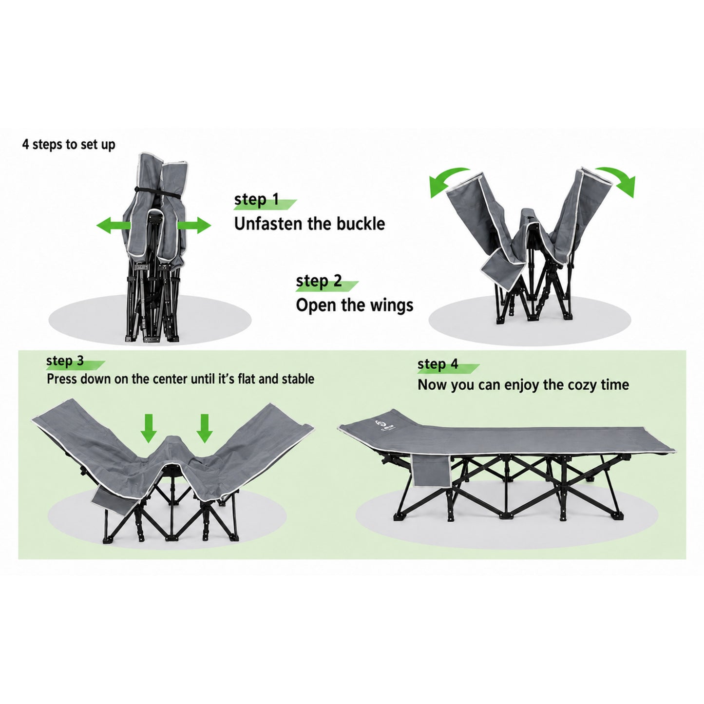 BLACKPONGO Terravoy 10-Leg Folding Camping Cot with Pad - feature detail
