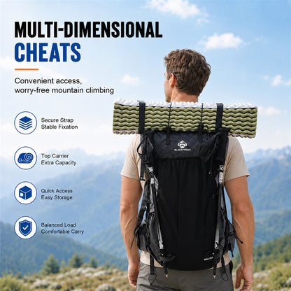 Hiker carrying sleeping pad on BLACKPONGO AlpineX backpack external attachment system