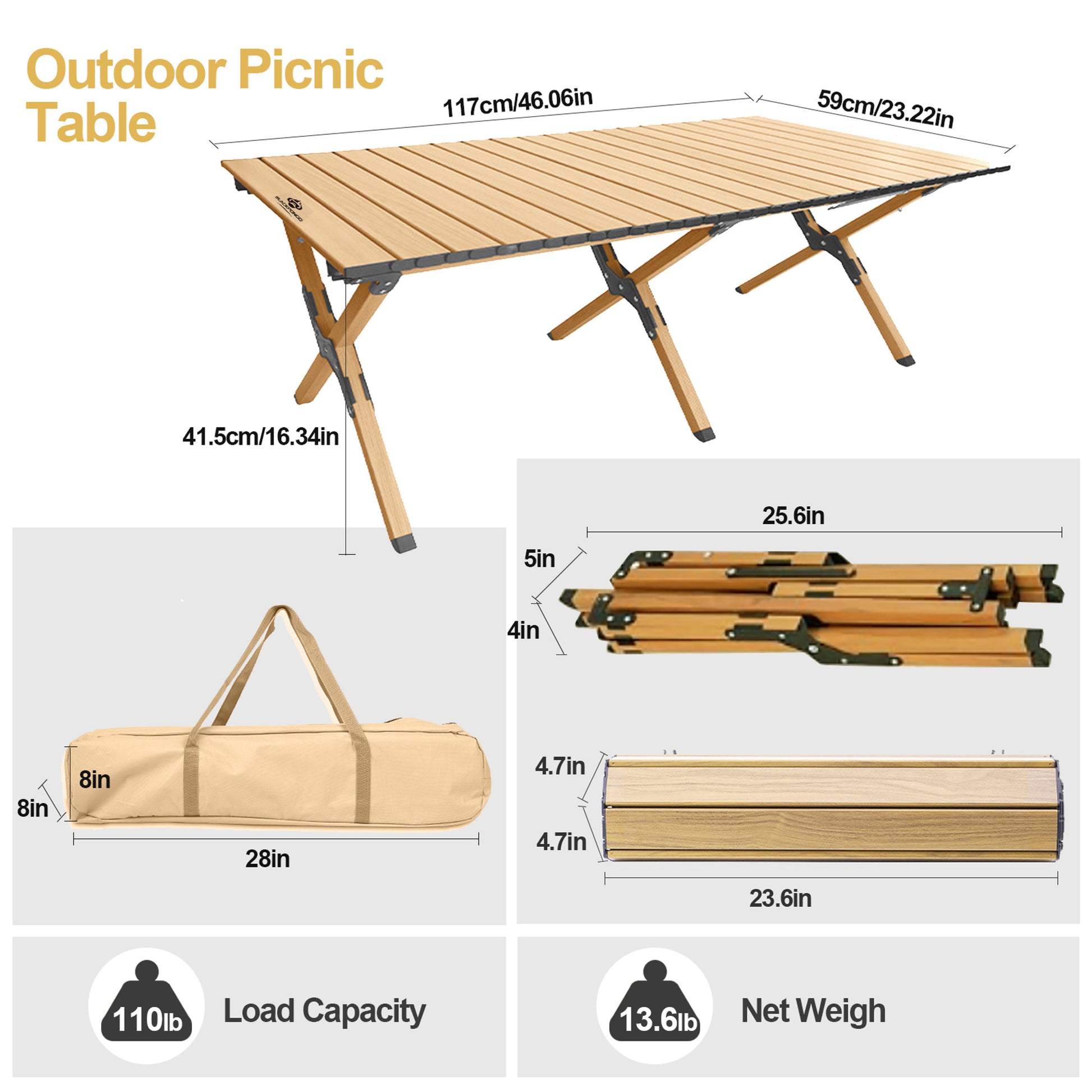 BLACKPONGO Mesa 120cm Carbon Steel Roll-Top Camping Table - feature detail