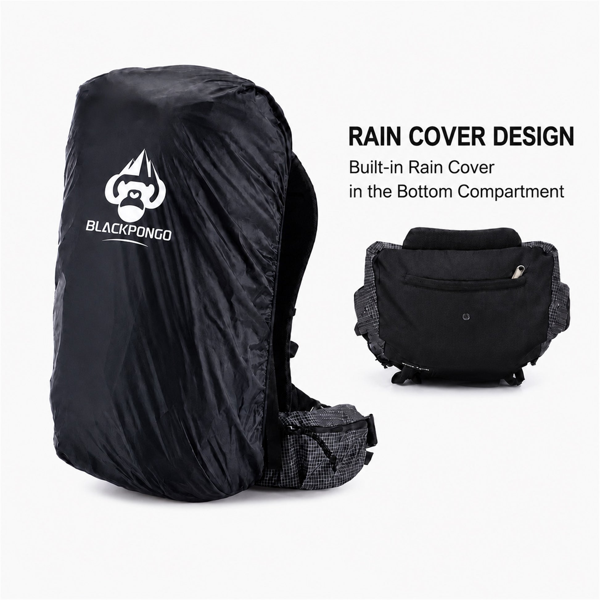 BLACKPONGO backpack rain cover and dedicated bottom storage compartment