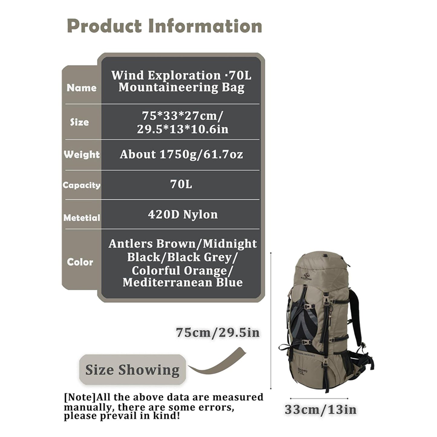 BLACKPONGO SummitPro 70L Mountaineering Backpack with Rain Cover - feature detail