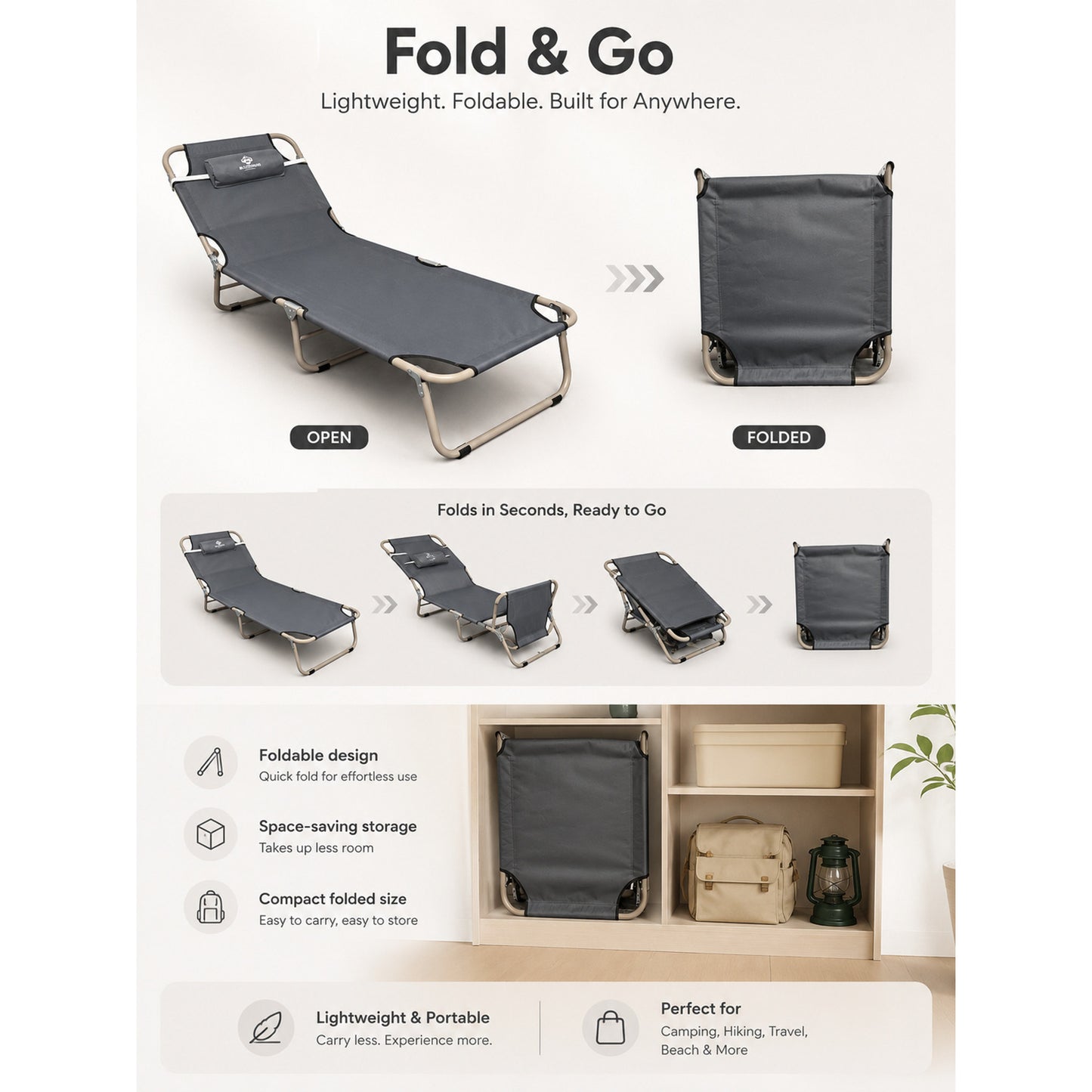 BLACKPONGO TerraField 3-Fold Camping Cot Chair with Pad - feature detail