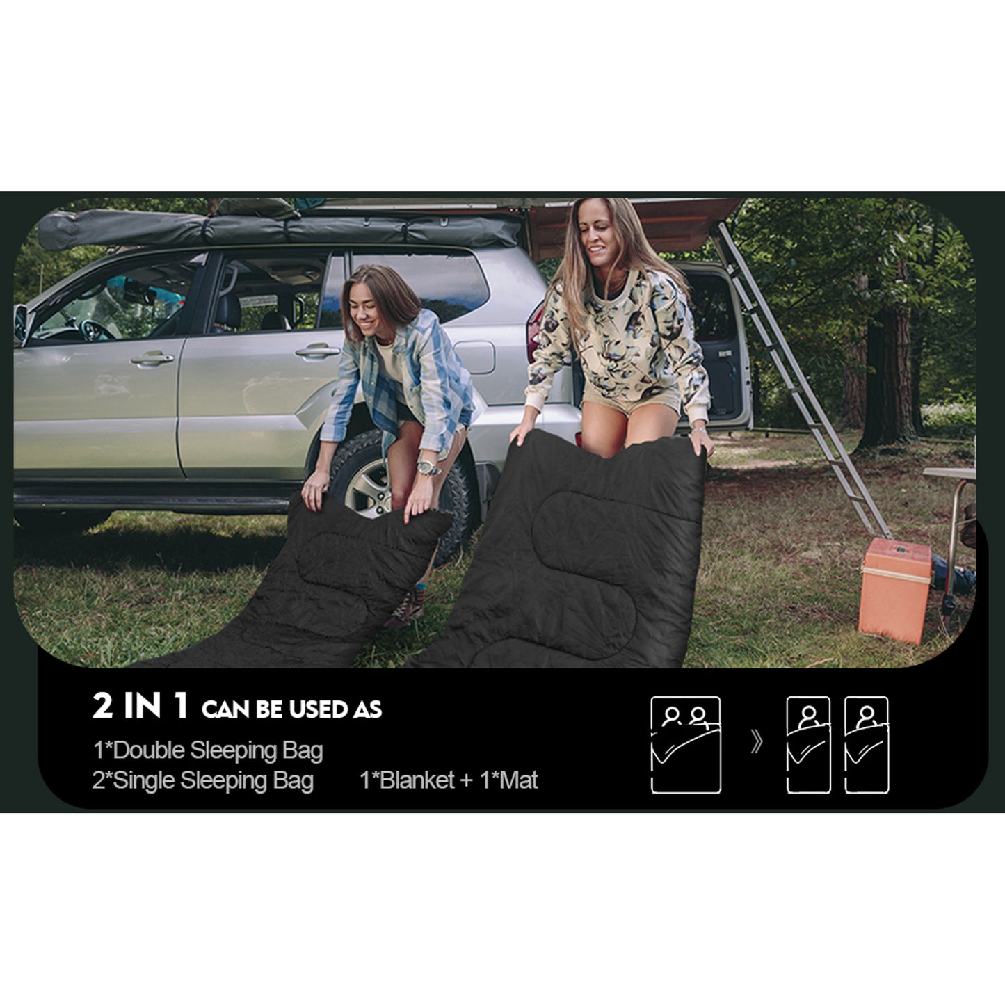 BLACKPONGO DualHaven Two-Person Camping Sleeping Bag - outdoor use detail