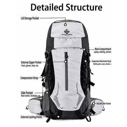 BLACKPONGO PeakCore 38L Hiking Backpack - outdoor use detail