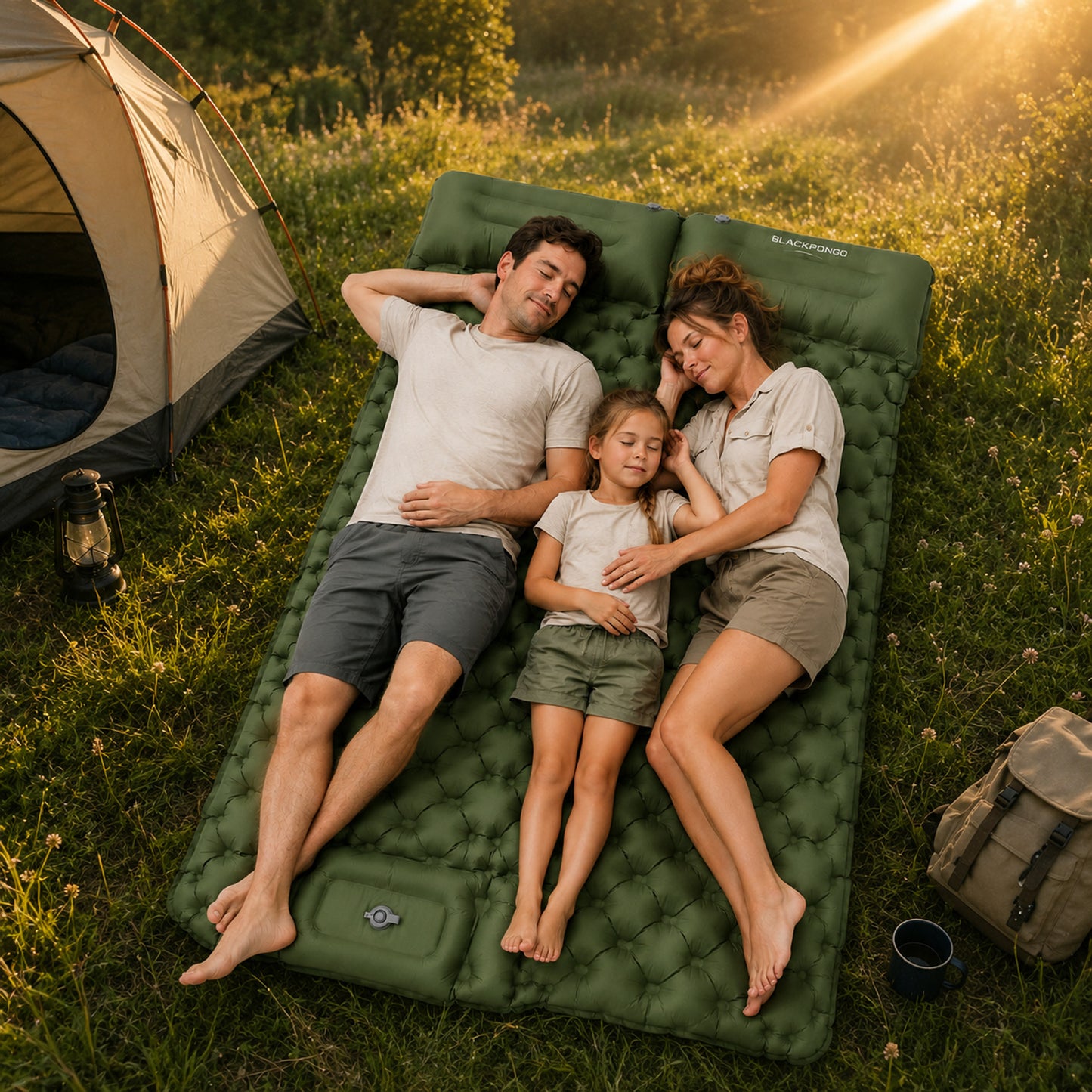 BLACKPONGO TerraAir Inflatable Sleeping Pad with Foot Pump - outdoor use detail