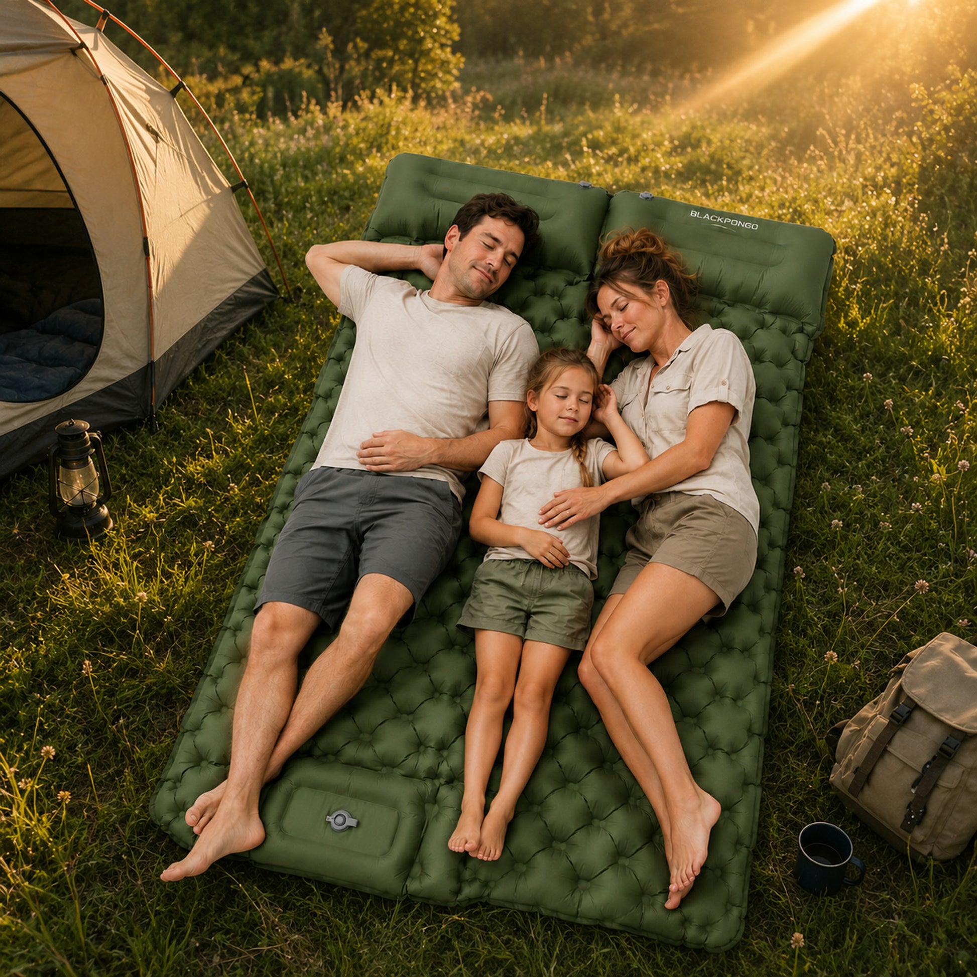 BLACKPONGO TerraAir Inflatable Sleeping Pad with Foot Pump - outdoor use detail