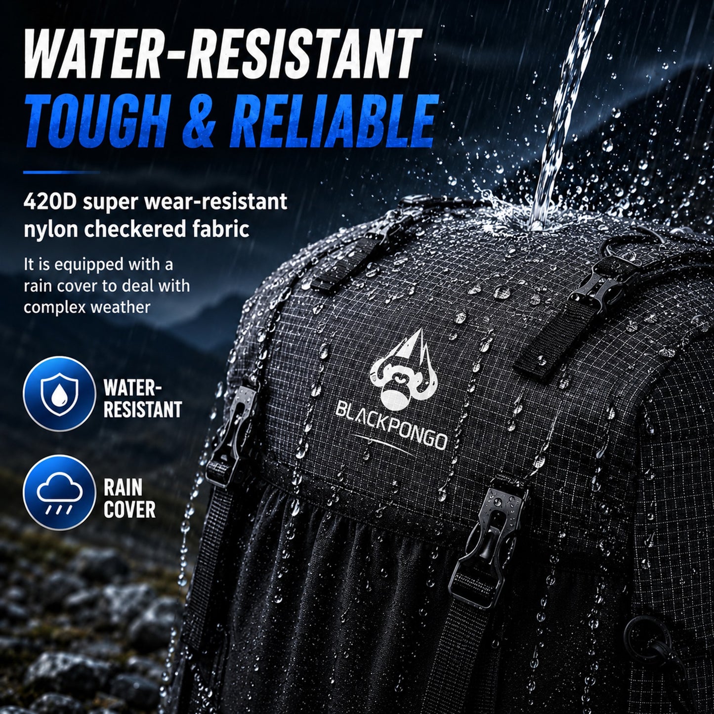 Water beading on BLACKPONGO AlpineX 420D water-resistant nylon fabric