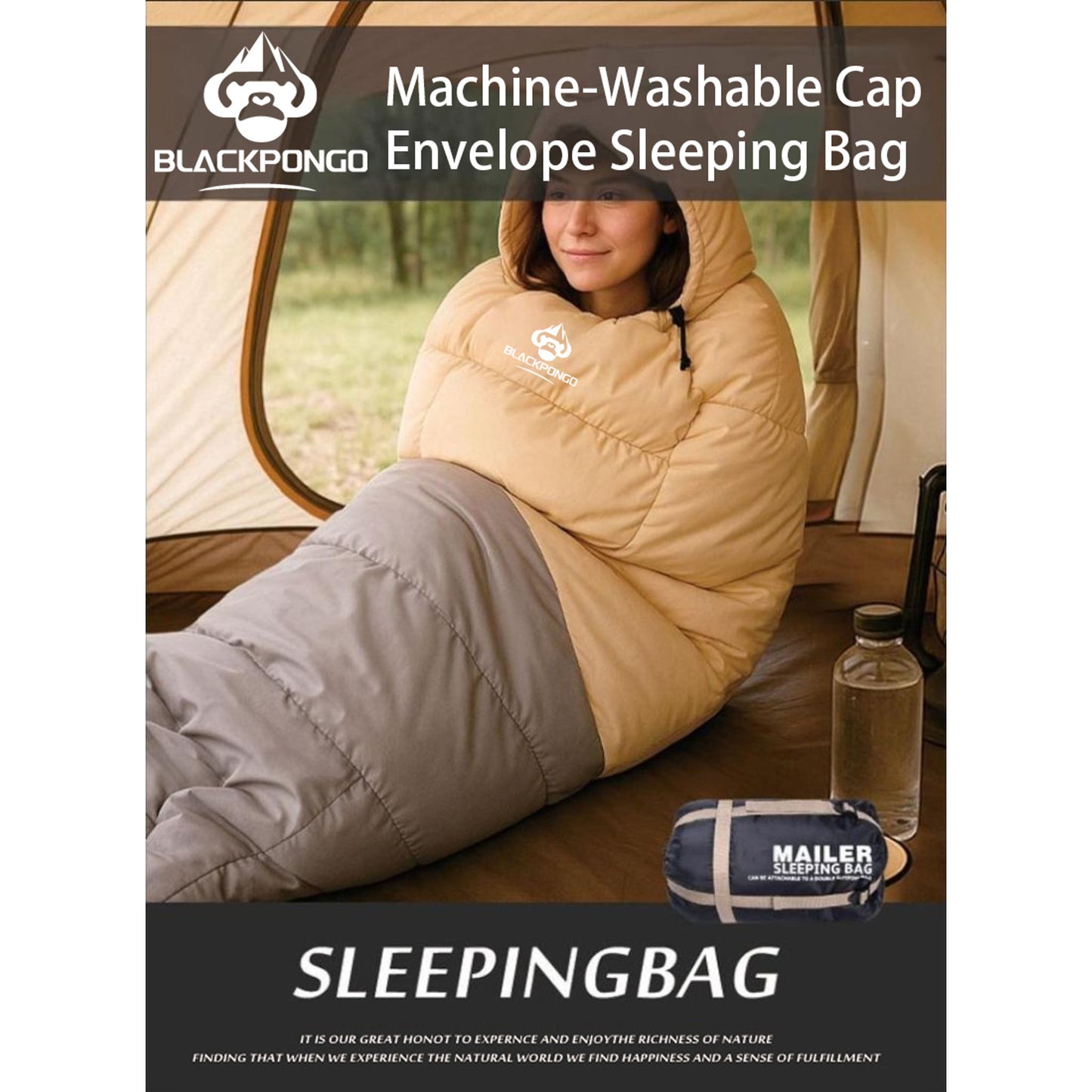 BLACKPONGO CloudLull Washable Cotton Sleeping Bag - outdoor use detail