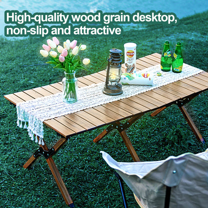 BLACKPONGO Mesa 120cm Carbon Steel Roll-Top Camping Table - outdoor use detail