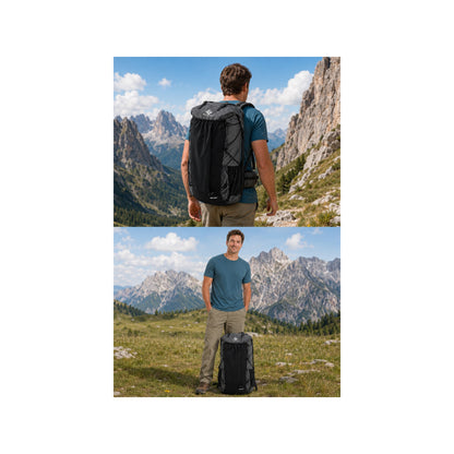 BLACKPONGO AlpineX hiking backpack on a scenic mountain trail