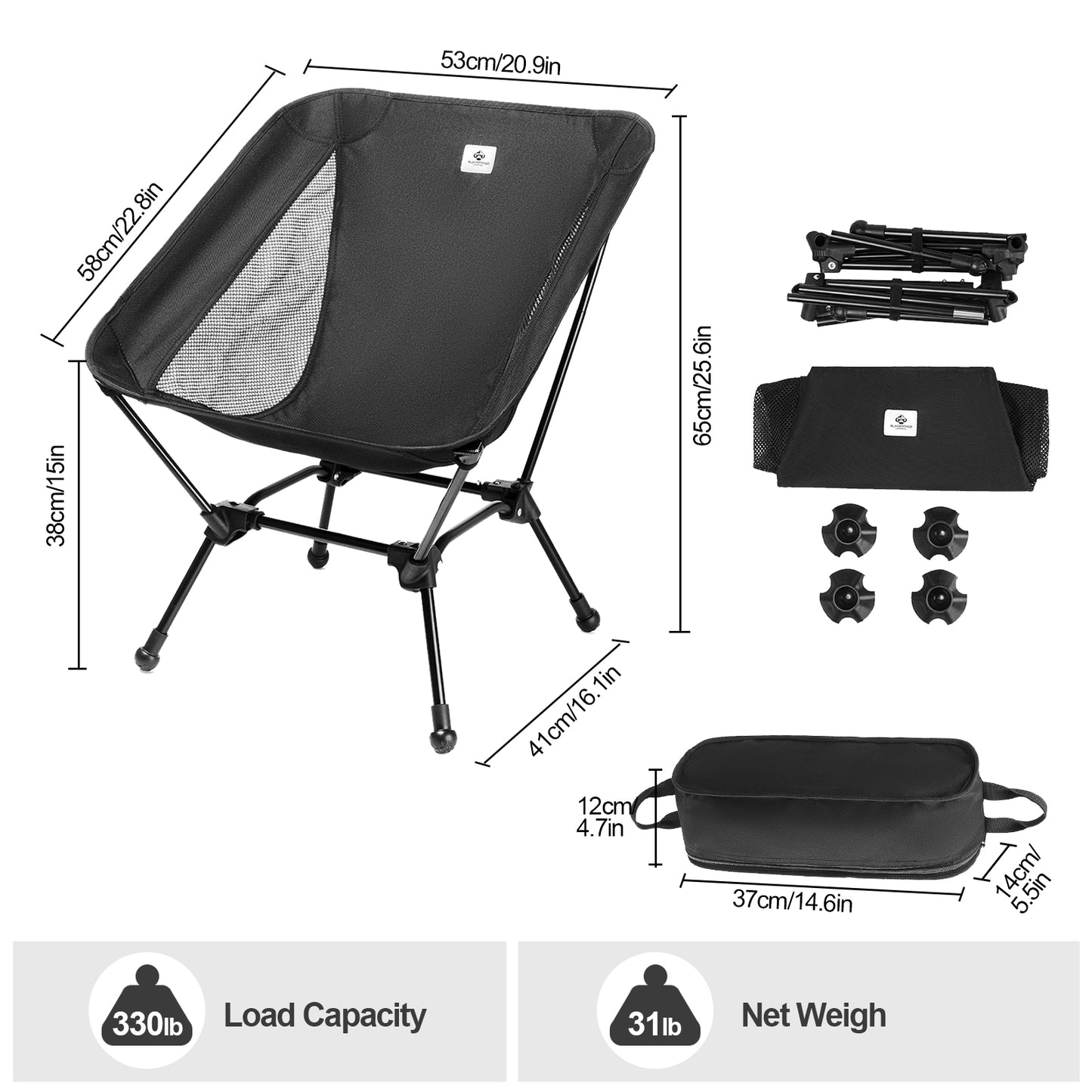 Blackpongo outdoor folding chair aluminum alloy ultra-light portable fishing chair back stool camping moon chair load-bearing 150 kg