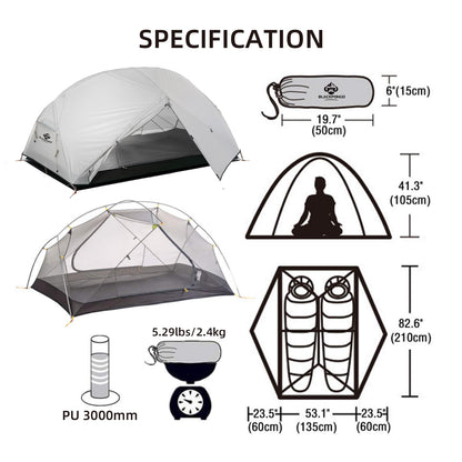 Blackpongo Neptune 2 Person Camping Tent 20D nylon 210T polyester Double Layer Breathable Waterproof windproof professional ultralight Tent with ground mat