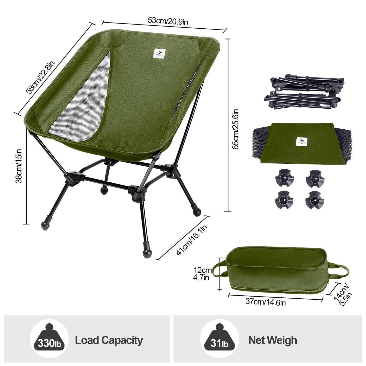 Blackpongo outdoor folding chair aluminum alloy ultra-light portable fishing chair back stool camping moon chair load-bearing 150 kg