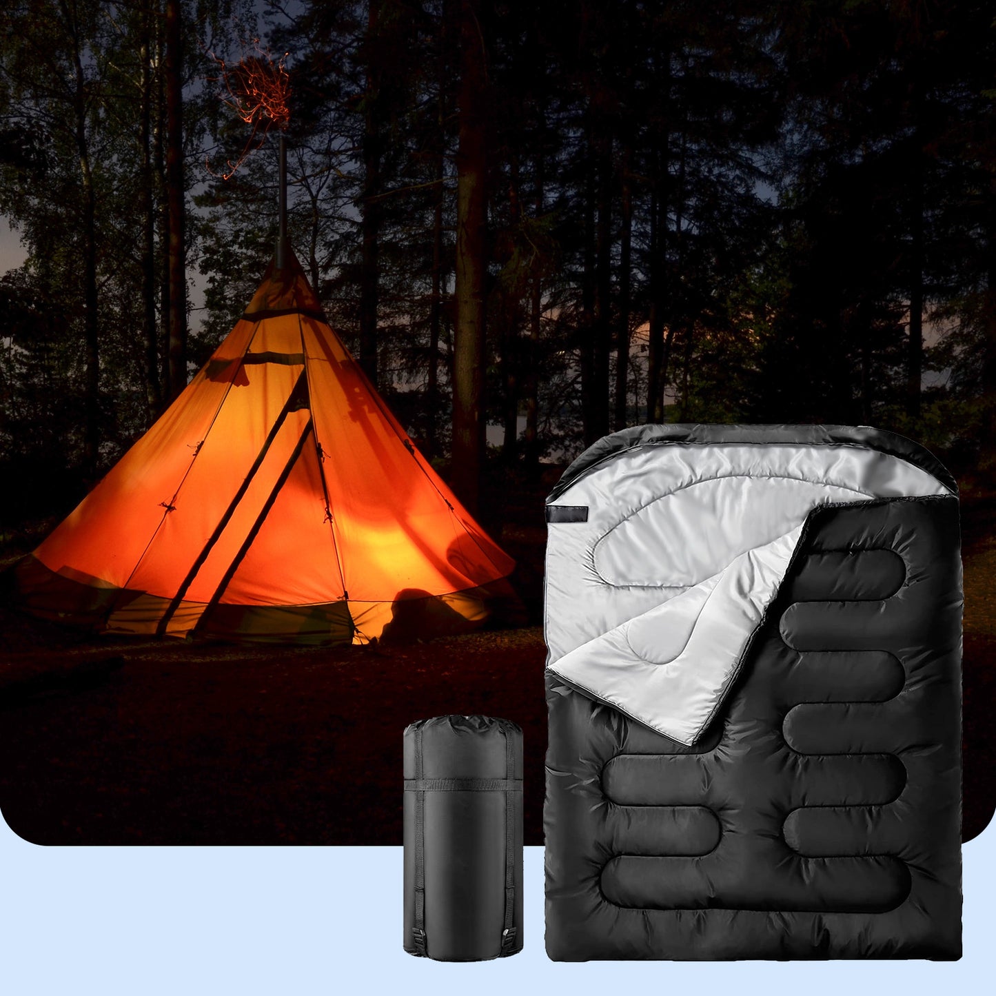 Double Sleeping Bag for Adults Men Women, XL Queen Size Two Person Sleeping Bag for All Season Camping Hiking Backpacking 2 Person Sleeping Bags for Cold Weather & Warm
